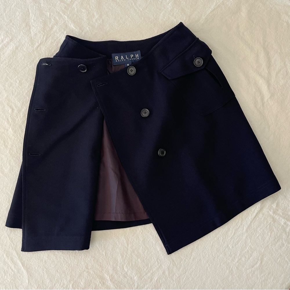 Vintage Ralph Ralph Lauren Navy Blue Double Breasted Mini Skirt 100% Wool Size 6 - Picture 6 of 11